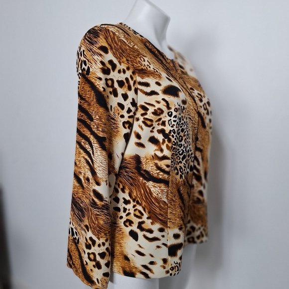Investments Brown Tan Animal Print Mobwife Front Zip Jacket Size MP - Picture 11 of 13